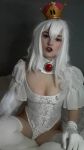 Rule 34 | 1girl, ahegao, animated, boo (mario), breasts, cleavage, cosplay, costume, crown, detached collar, gloves, highres, jewel, leotard, lingerie, lipstick, long hair, makeup, mario (series), nintendo, nose piercing, photo (medium), piercing, princess king boo, princess king boo (cosplay), red eyes, solo, super mario bros. 1, tagme, thighhighs, thighs, tongue, tongue out, underwear, video, white gloves, white hair, white thighhighs