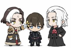 Rule 34 | 4boys, :3, ^^^, ^ ^, adventurer (ff14), animated, animated gif, black capelet, black coat, black robe, blue eyes, braid, brown hair, capelet, chibi, chinese commentary, closed eyes, coat, commentary request, covered eyes, dual persona, earrings, emet-selch, epaulettes, facial hair, final fantasy, final fantasy xiv, full body, fur-trimmed coat, fur trim, garlean, gloves, hair pulled back, hand on own hip, hood, hood down, hooded capelet, hythlodaeus, jewelry, male focus, mask, mask around neck, unworn mask, multicolored hair, multiple boys, no pupils, open mouth, purple hair, robe, shaded face, short hair, side braid, simple background, single earring, snapping fingers, standing, stubble, sweatdrop, swept bangs, tassel, third eye, trolling, two-tone hair, variations, warrior of light (ff14), white background, white gloves, white hair, wuliu heihuo, yellow eyes