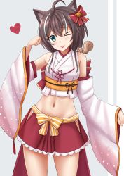Rule 34 | &gt; o, 1girl, ;p, ahoge, animal, animal ear fluff, animal ears, animal on shoulder, bare shoulders, bell, blush, bow, breasts, brown hair, cat ears, closed mouth, commentary, cowboy shot, detached sleeves, grey background, hair bell, hair bow, hair ornament, hakama, hakama short skirt, hakama skirt, heart, highres, hip vent, hololive, japanese clothes, jingle bell, kazenokaze, kimono, long sleeves, looking at viewer, midriff, miniskirt, multicolored hair, natsuiro matsuri, natsuiro matsuri (new year), navel, obi, one eye closed, red bow, red hakama, sash, silver hair, skirt, sleeveless, sleeveless kimono, sleeves past wrists, small breasts, smile, solo, squirrel, streaked hair, striped, striped bow, symbol-only commentary, thighs, tongue, tongue out, two-tone background, virtual youtuber, white background, white kimono, white sleeves, wide sleeves