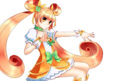 Rule 34 | 1girl, bad id, bad pixiv id, bow, brooch, cure rosetta, dokidoki! precure, heart, heart brooch, jewelry, matching hair/eyes, orange eyes, orange hair, outstretched arm, outstretched hand, precure, senet17, simple background, solo, twintails, waist bow, white background, yotsuba alice