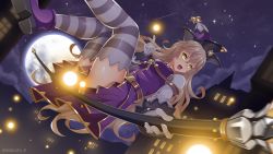 Rule 34 | full moon, highres, maplestory, maplestory 2, moon, solo, striped clothes, striped thighhighs, tagme, thighhighs, wavy hair