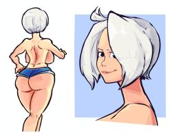 Rule 34 | 1girl, angel (kof), ass, breasts, colored skin, large breasts, plow (witch parfait), the king of fighters, topless, topless female, white hair, white skin