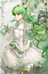 Rule 34 | 1girl, backless outfit, cantarella (vocaloid), curly hair, green eyes, green hair, hatsune miku, mask, unworn mask, rumoon, skirt, solo, vocaloid, white skirt