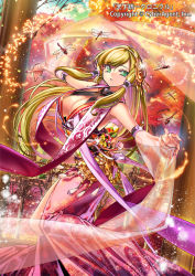 Rule 34 | 1girl, blonde hair, breasts, bug, cleavage, company name, copyright name, detached sleeves, dragonfly, green eyes, hair ornament, hair tubes, insect, jewelry, large breasts, long hair, looking at viewer, lots of jewelry, official art, original, popqn, see-through, solo, tenka touitsu chronicle, watermark