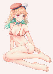 Rule 34 | 1girl, absurdres, andy2465, aqua hair, arm strap, arm support, barefoot, beret, bikini, blush, breasts, closed mouth, collarbone, commentary, english commentary, eyelashes, feet, full body, gradient hair, grey background, hat, highres, hololive, hololive english, leaning to the side, legs, long hair, medium breasts, micro bikini, multicolored hair, navel, orange hair, red bikini, red eyes, red hat, shiny skin, sideboob, sitting, skindentation, smile, solo, swimsuit, takanashi kiara, thigh strap, tilted headwear, toes, underboob, virtual youtuber