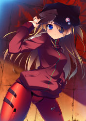 Rule 34 | &gt;:(, 10s, 1girl, adjusting clothes, adjusting headwear, animal ears, animal hat, badge, bandages, blue eyes, blush, bodysuit, breasts, brown hair, button badge, cabbie hat, cat hat, closed mouth, contrapposto, cowboy shot, crack, evangelion: 3.0 you can (not) redo, eyepatch, fake animal ears, frown, hair over one eye, hand in pocket, hat, hat ornament, hat tip, highres, jacket, legs apart, long hair, long sleeves, looking at viewer, neon genesis evangelion, nerv, pilot suit, plugsuit, pocket, raiou, rebuild of evangelion, shade, single vertical stripe, skull print, solo, souryuu asuka langley, standing, tape, thighs, track jacket, turtleneck, two side up, v-shaped eyebrows, zipper