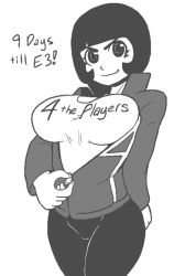 Rule 34 | 1girl, breasts, large breasts, looking at viewer, monochrome, personification, playstation 4