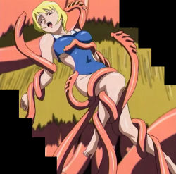 Rule 34 | 00s, 1girl, blonde hair, closed eyes, clothing cutout, erstin ho, garderobe swimsuit, my-otome, one-piece swimsuit, rape, screencap, side cutout, solo, stitched, swimsuit, tentacles, third-party edit