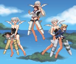 3futa 3girls animal_ears black_panties black_pantyhose blonde_hair blue_buruma blush breasts brown_hair buruma buruma_aside cat_ears cat_tail clothing_aside demon_girl demon_horns demon_wings dog_ears dog_tail doggystyle fang flying francesca_lucchini futa_with_female futanari glasses green_eyes horns long_hair medium_breasts miyafuji_yoshika multiple_futa multiple_girls navel ocean open_mouth outdoors panties panties_aside pantyhose perrine_h._clostermann pointy_ears rape sex sex_from_behind short_hair sky small_breasts smile striker_unit tail torn_clothes torn_pantyhose twintails underwear user_tarh5575 vaginal white_hair wings world_witches_series yellow_eyes