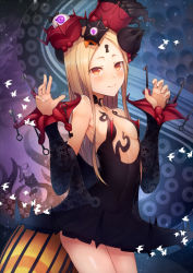 Rule 34 | 2girls, abigail williams (fate), bad id, bad pixiv id, bare shoulders, black dress, blonde hair, blush, breasts, closed mouth, collarbone, commentary request, cosplay, detached sleeves, dress, fate/grand order, fate (series), hair ornament, hands up, head tilt, katsushika hokusai (fate), katsushika hokusai (fate) (cosplay), key, keyhole, kyoeiki, lavinia whateley (fate), long hair, long sleeves, looking at viewer, medium breasts, multiple girls, parted bangs, red eyes, smile, solo focus, suction cups, tentacles, very long hair