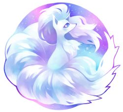 Rule 34 | alolan form, alolan ninetales, alternate color, animal, blue eyes, circle, closed mouth, creatures (company), fox, full body, game freak, gen 1 pokemon, gen 7 pokemon, highres, looking to the side, multiple tails, ninetales, nintendo, no humans, pokemon, pokemon (creature), sidelocks, smile, solo, sylvaur, tail, transparent background, white background