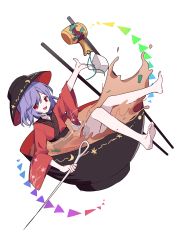 Rule 34 | 1girl, :d, absurdres, bare legs, barefoot, bing zizi, bowl, bowl hat, chopsticks, food, hat, highres, holding, in bowl, in container, japanese clothes, kimono, looking at viewer, mini person, minigirl, miracle mallet, needle, open mouth, outstretched arm, purple hair, red eyes, red kimono, short hair, simple background, smile, soup, sukuna shinmyoumaru, touhou, white background