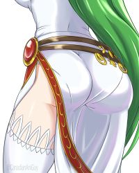 Rule 34 | 1girl, ancient greek clothes, ass, ass focus, breasts, canadiananiguy, chiton, dress, from behind, green hair, head out of frame, highres, huge ass, kid icarus, large breasts, legs, long hair, lower body, nintendo, palutena, panties, pantylines, pantyshot, shiny skin, sideboob, solo, super smash bros., thighhighs, thighs, underwear, very long hair