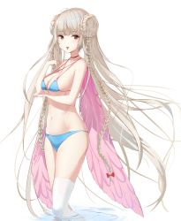 Rule 34 | 1girl, :p, azur lane, bad id, bad pixiv id, bikini, blue bikini, braid, braided bun, breasts, cape, cleavage, double bun, formidable (azur lane), formidable (the lady of the beach) (azur lane), grey hair, hair bun, highres, large breasts, long hair, official alternate costume, pink cape, purple eyes, qing wu, side braid, simple background, solo, swimsuit, thighhighs, tongue, tongue out, very long hair, white background, white thighhighs