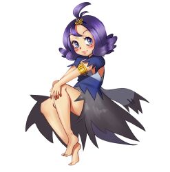Rule 34 | 1girl, acerola (pokemon), ahoge, armlet, artist name, bad link, barefoot, blush, creatures (company), game freak, hair ornament, hands on own knees, invisible chair, lipstick, makeup, nintendo, pokemon, pokemon sm, purple eyes, purple hair, rf (4chan), sitting, solo, transparent background