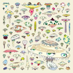 Rule 34 | abstract, eyelashes, closed eyes, green eyes, highres, murakami takashi, mushroom, no humans, original, pop art, simple background, superflat