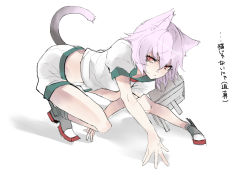 Rule 34 | 10s, 1girl, all fours, animal ears, atoshi, bad id, bad pixiv id, cat ears, cat tail, grey hair, kantai collection, kemonomimi mode, light purple hair, red eyes, short hair, slit pupils, solo, tail, tama (kancolle)