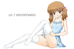 Rule 34 | 1girl, :p, aoyama reo, bare arms, bare shoulders, blue dress, bow, breasts, brown eyes, brown hair, closed mouth, collarbone, dress, full body, hair bow, leg up, long hair, looking at viewer, no shoes, original, panties, pantyshot, pink bow, shiny skin, short dress, sitting, sleeveless, sleeveless dress, small breasts, smile, solo, sundress, thighhighs, tongue, tongue out, twintails, underwear, undressing, white panties, white thighhighs