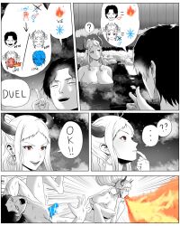 Rule 34 | 1boy, 1girl, breasts, breathing fire, comic, duel, fire, highres, horns, huge breasts, humor, ice, implied fellatio, mixed bathing, one piece, portgas d. ace, rienia, yamato (one piece)