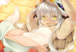 Rule 34 | 10s, artist request, brown eyes, rabbit, furry, long hair, made in abyss, nanachi (made in abyss), open mouth, whiskers, white hair