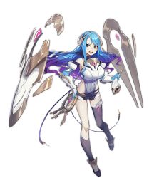 Rule 34 | 1girl, :d, ark order, artist request, asymmetrical legwear, belt, black belt, black shorts, blue gloves, blue hair, breasts, detached sleeves, full body, gloves, gradient hair, hand on own hip, heimdall (ark order), holding, horn (instrument), key, keyring, large breasts, leotard, long sleeves, looking to the side, multicolored hair, official art, open mouth, purple hair, short shorts, shorts, sidelocks, single sock, single thighhigh, smile, socks, solo, tachi-e, thighhighs, transparent background, uneven legwear, white footwear, white leotard
