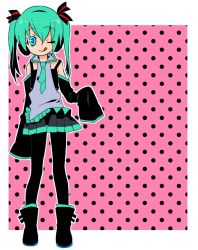 Rule 34 | 1girl, :p, :q, ;p, ;q, aqua eyes, aqua hair, bad id, bad pixiv id, detached sleeves, hatsune miku, long sleeves, one eye closed, solo, thighhighs, tongue, tongue out, twintails, ume (pickled plum), vocaloid, wink, aged down