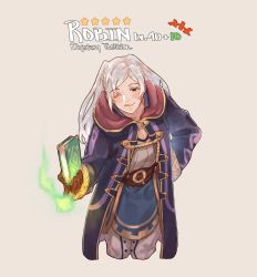 Rule 34 | 1girl, belt, book, brown gloves, character name, fire emblem, fire emblem awakening, fire emblem heroes, gloves, holding, holding book, krazehkai, long hair, long sleeves, nintendo, one eye closed, robe, robin (female) (fire emblem), robin (fire emblem), simple background, solo, tongue, tongue out, twintails, white background, white hair, wizard