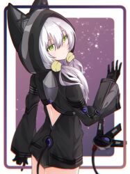Rule 34 | 1girl, absurdres, altina orion, animal ears, back, black dress, black gloves, black hood, black suit, dress, eiyuu densetsu, expressionless, fake animal ears, fake tail, formal, gloves, green eyes, hair ornament, highres, hood, hooded dress, long hair, long sleeves, looking at viewer, mechanical parts, mechanical tail, rizuaki, sen no kiseki, sen no kiseki ii, sleeves past wrists, suit, tail, twintails, white hair