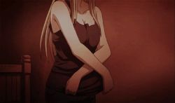 Rule 34 | 00s, 1boy, 1girl, animated, animated gif, breasts, crumbs, edward elric, fullmetal alchemist, lowres, no bra, sandwich, surprised, underboob, undressing, winry rockbell