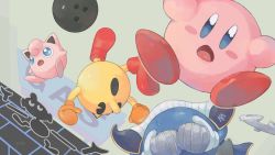 Rule 34 | :o, ball, blue eyes, blush stickers, bowling ball, commentary request, creatures (company), crossover, falling, game &amp; watch, game freak, gen 1 pokemon, happi xfyg, jigglypuff, kirby, kirby (series), meta knight, mr. game &amp; watch, nintendo, open mouth, pac-man, pac-man (game), pokemon, pokemon (creature), super smash bros., tongue