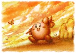 Rule 34 | bug, butterfly, cloud, grass, bug, kirby, kirby: star allies, kirby (series), falling leaves, looking at viewer, monochrome, nintendo, official art, open mouth, package, single tear, smile, solo, spoilers, star (symbol), walking, waving