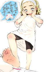 Rule 34 | barefoot, bike shorts, blonde hair, blue eyes, feet, original, sasahara yuuki, sketch, solo, translation request