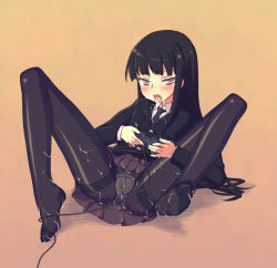 Rule 34 | 1girl, black hair, blush, controller, crotch, cum, cum on body, cum on clothes, cum on lower body, facial, feet, female protagonist (houkago play), game, game console, game controller, houkago play, kimarin, long hair, open mouth, panties, panties under pantyhose, pantyhose, pantyshot, playing games, purple eyes, saliva, school uniform, soles, solo, spread legs, thighband pantyhose, tongue, underwear, video game