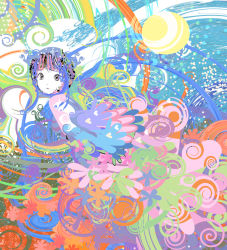Rule 34 | 1girl, abstract, colorful, expressionless, flower, kazaana, looking at viewer, original, psychedelic, purple eyes, solo, wings