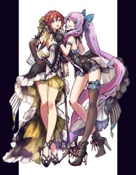 Rule 34 | 10s, 2girls, boots, character request, commentary request, high heel boots, high heels, highres, idol, idol clothes, long hair, macross, macross delta, microphone stand, multiple girls, shimatani azu, very long hair