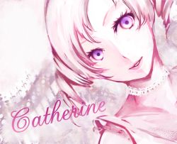 Rule 34 | 1girl, atlus, blonde hair, blue eyes, catherine, catherine (game), choker, drill hair, female focus, gradient background, long hair, solo, sugita, twin drills, twintails, white background