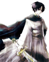 Rule 34 | 1boy, bad id, bad pixiv id, black hair, cape, cross, dolcexxx, lute (violinist of hameln), male focus, ryuuto, short hair, solo, sword, violinist of hameln, weapon