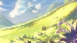 Rule 34 | bad id, bad pixiv id, blue sky, cloud, day, flower, grass, highres, landscape, lily of the valley, md5 mismatch, no humans, outdoors, scenery, shiqi, sky, wallpaper