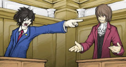 Rule 34 | 2boys, capcom, cosplay, death note, ace attorney, l (death note), miles edgeworth, multiple boys, phoenix wright, objection, parody, pointing, yagami light