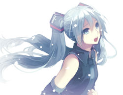 Rule 34 | 1girl, bad id, bad pixiv id, detached sleeves, female focus, hatsune miku, hijiri (resetter), long hair, necktie, solo, tears, twintails, very long hair, vocaloid, white background