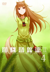 Rule 34 | 00s, 1girl, absurdres, animal ears, ayakura juu, cover, dvd cover, highres, holo, long hair, red eyes, smile, solo, spice and wolf, tail, wolf ears, wolf tail