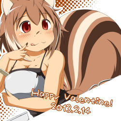 Rule 34 | 1girl, :3, animal ears, apron, arc system works, blazblue, blazblue: continuum shift, brown hair, chocolate, happy valentine, highres, makoto nanaya, mirano, naked apron, red eyes, solo, squirrel ears, squirrel tail, tail, tongue, tongue out, valentine
