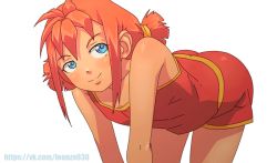 Rule 34 | 1girl, all fours, animated, animated gif, ass, ass shake, blue eyes, closed mouth, everlasting summer, leonzo, looking at viewer, red hair, shorts, simple background, singlet, smile, solo, twintails, ussr-tan, white background