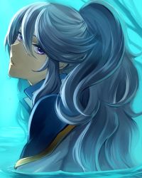 Rule 34 | 10s, 1boy, bad id, bad pixiv id, bishounen, blue hair, long hair, male focus, mikleo (tales), official alternate costume, partially submerged, ponytail, purple eyes, solo focus, swept bangs, tales of (series), tales of zestiria, water, yukin (es)