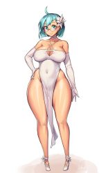 Rule 34 | 1girl, artist request, breasts, curvy, dress, covered erect nipples, glasses, gloves, highres, large breasts, no bra, no panties, side slit, skin tight, solo, tagme, white dress, white gloves, wide hips