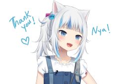 Rule 34 | 1girl, animal ears, blue eyes, blue hair, flat chest, gawr gura, gawr gura (casual), highres, hololive, hololive english, light blush, mixed-language commentary, official art, petite, solo, teeth, thank you, virtual youtuber, white background