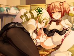 Rule 34 | 10s, 2girls, black legwear, blonde hair, blush, breasts, caressing testicles, closed eyes, cum, cum in mouth, drill hair, feet, fellatio, foreskin, foreskin play, futa with female, futanari, handjob, kaname madoka, licking, long hair, mahou shoujo madoka magica, mahou shoujo madoka magica (anime), medium breasts, multiple girls, newhalf, no shoes, open mouth, oral, panties, panties around leg, pantyhose, penis, phimosis, pink hair, pussy juice, pussy juice stain, saliva, school uniform, short hair, short twintails, sitting, skirt, small breasts, solo focus, spread legs, sweat, teapot, tears, testicles, thighhighs, tomoe mami, tongue, tongue out, tongue under foreskin, torigoe takumi, twin drills, twintails, uncensored, underwear, wet, wet clothes, wet pantyhose, white legwear, yellow eyes