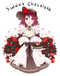 Rule 34 | 1girl, :d, bad id, bad pixiv id, blueberry, blush, brown eyes, brown hair, cake, candy, cherry, chocolate, chocolate covered, chocolate heart, detached sleeves, english text, food, frilled sleeves, frills, fruit, gotmil, hairband, heart, holding, lolita hairband, looking at viewer, open mouth, original, plate, puffy short sleeves, puffy sleeves, raspberry, short hair, short sleeves, simple background, skirt, smile, solo, strawberry, white background
