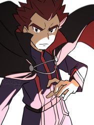Rule 34 | 1boy, belt, black cape, black eyes, blurry, cape, closed mouth, creatures (company), dated, floating cape, frown, game freak, highres, jacket, lance (pokemon), long sleeves, looking at viewer, male focus, nintendo, pants, pokemon, pokemon hgss, purple jacket, purple pants, red hair, short hair, signature, solo, spiked hair, ueda hanako