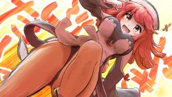 Rule 34 | 1girl, hat, la pucelle, pantyhose, prier, red hair, solo, yellow eyes